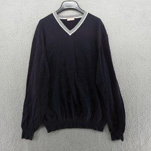 Thomas Pink Sweater Mens XL Navy‎ Blue V-Neck with Gray Trim Cotton London